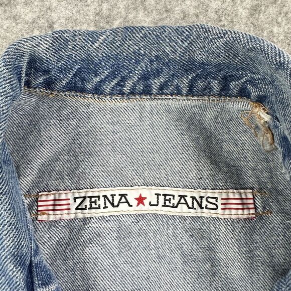 VTG Zena Jeans Vest Womens L Western Denim Sleeveless Cropped Button 90s Retro - Picture 9 of 14